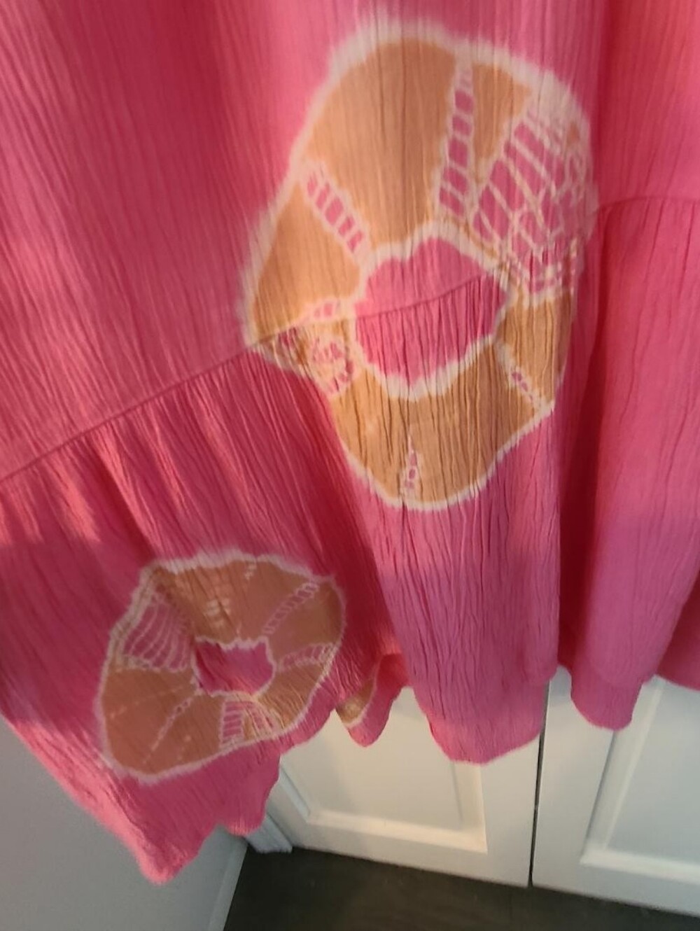 Charlie Paige Pink Tie Dye Tiered Boho Peasant Dress Long Sleeve Size L - Picture 5 of 8